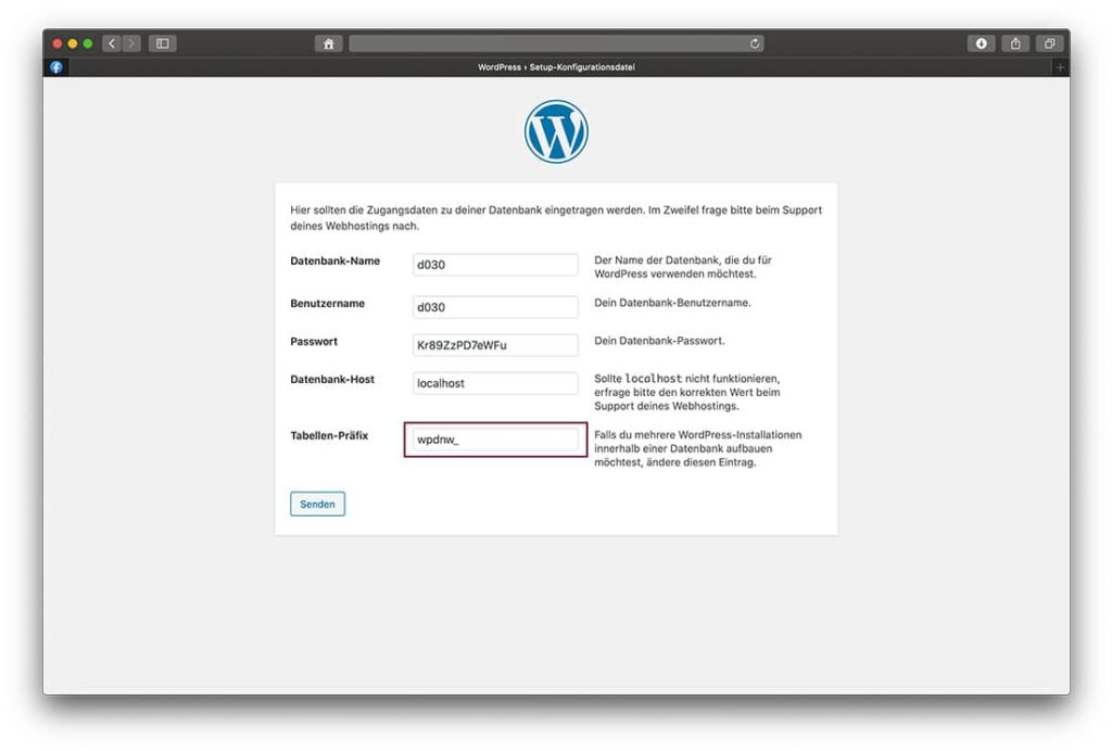 Datenbankabfrage durch WordPress 5-Minuten-Installation
