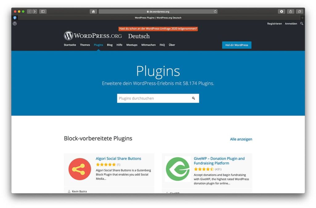 WordPress Plugin Verzeichnis